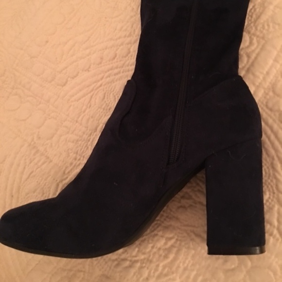 Navy blue Suede over-the-knee block heel boot 10 - Picture 6 of 7